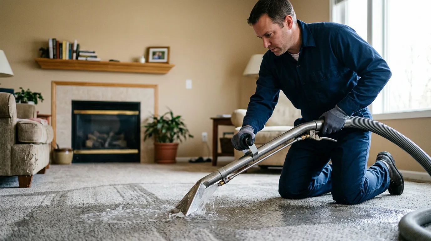 Water damage restoration technician working near Fresno, OH